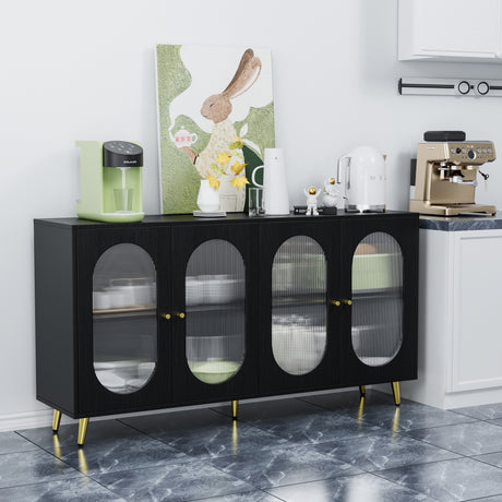 Modern Accent Sideboard Cabinet with Acrylic Doors, Freestanding Storage Cupboard Console Table for Kitchen Dining Black - V.I.P Digital Presence