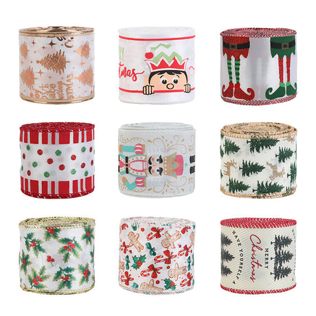 Christmas decoration ribbon, cedar pattern printed ribbon, bow tie, Christmas decoration ribbon, holiday ribbon - V.I.P Digital Presence