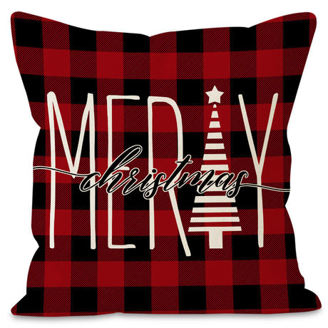 Christmas Pillowcase Linen Red Black Checkered Letter Printed Pillow Cover Holiday Living Room Decoration - V.I.P Digital Presence