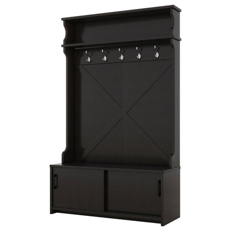 Hall tree with roof rack and storage platform, corridor shoe cabinet with sliding door, clothes hanger with 5 hooks black - V.I.P Digital Presence