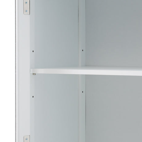 High bathroom storage cabinet with glass door, freestanding, two drawers and adjustable shelves, MDF board, painted white - V.I.P Digital Presence
