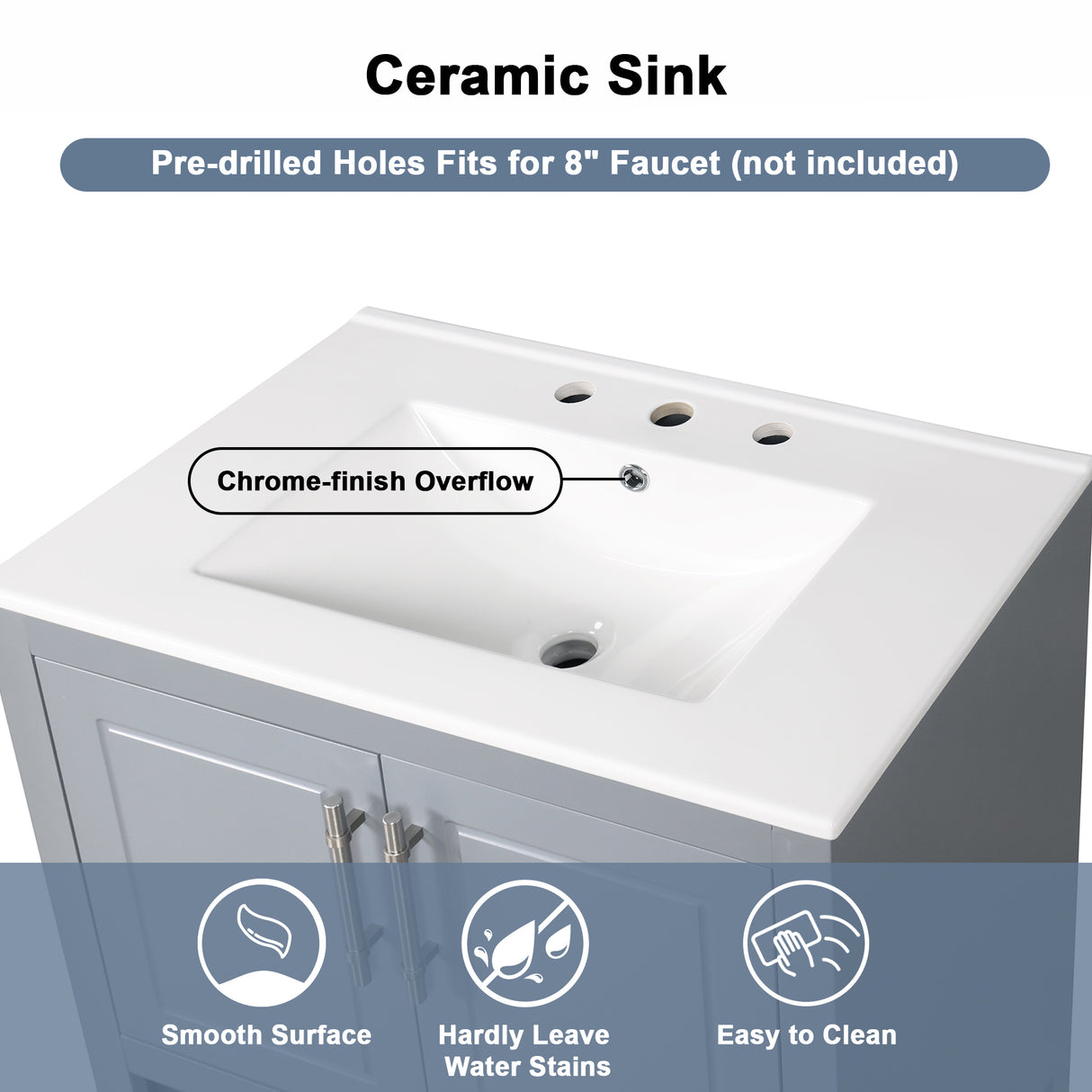 30" Bathroom Vanity with Sink, Multi-functional Bathroom Cabinet with Doors and Drawers, Solid Frame and MDF Board, Grey - V.I.P Digital Presence
