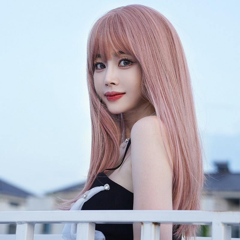 Wig Female Long Hair Full Head Set Type Net Red Long Straight Hair Air Bangs Pink Wig Set Fashion Wig - V.I.P Digital Presence