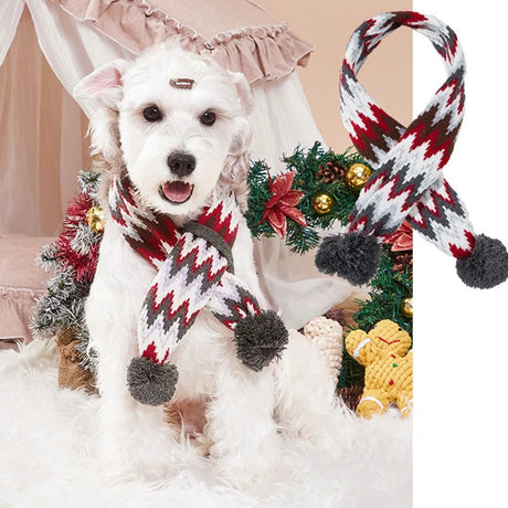 Christmas Dog Scarf Knitted Elk Scarf Striped Hair Ball Pet Scarf Outdoor Winter Warm Cat Dog Scarves Puppy Collar Pet Supplies - V.I.P Digital Presence