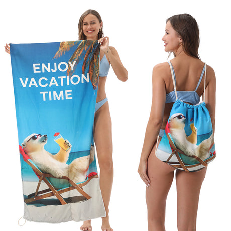 Two-in-One Foldable Beach Towel Printed Bath Towel All-In-One Beach Towel with Storage Bag - V.I.P Digital Presence