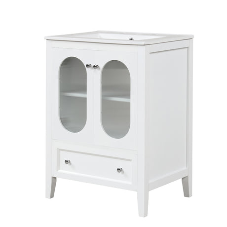 24" Bathroom Vanity with Sink, Bathroom Vanity Cabinet with One Drawer and Doors, Adjustable Shelf, Solid Wood and MDF, White - V.I.P Digital Presence