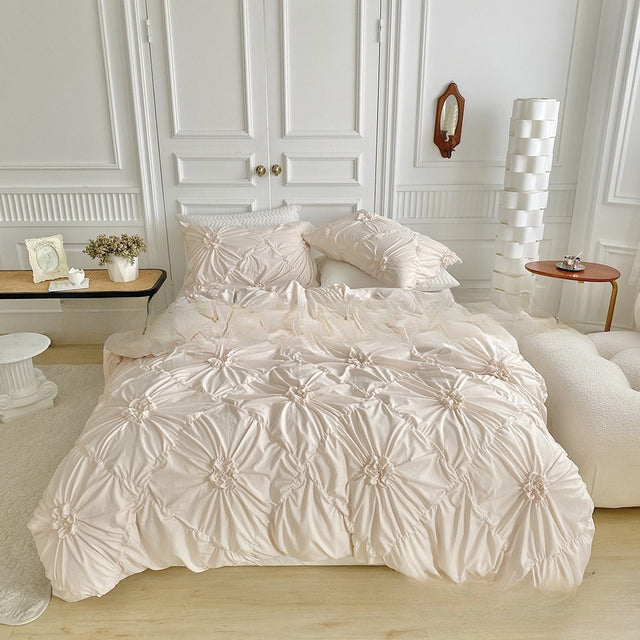 Bedding, Amazon duvet cover, pillowcase, solid color, 3D 3D 3D distressed button flower 3-piece set, no bed sheets - V.I.P Digital Presence