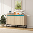 Engraved 3-door side panel with LED, self-service cabinet storage cabinet, modern coffee bar cabinet with adjustable shelf - V.I.P Digital Presence