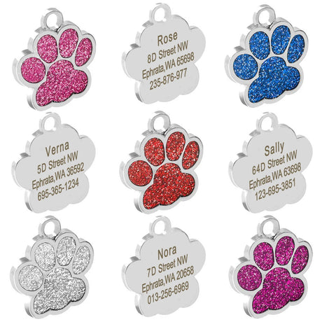 Personalized Dog Tags Engraved Cat Puppy Pet ID Name Collar Tag Pendant Pet Accessories Bone/Paw Glitter - V.I.P Digital Presence