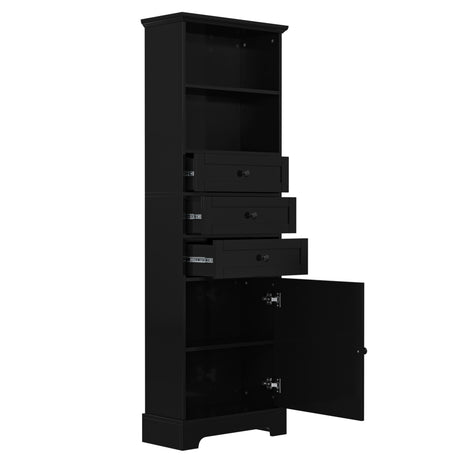Black high storage cabinet with 3 drawers and adjustable shelves, MDF board painted - V.I.P Digital Presence