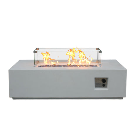 52 Inch Outdoor Concrete Propane gas rectangle Fire Pit table in Antique white color - V.I.P Digital Presence