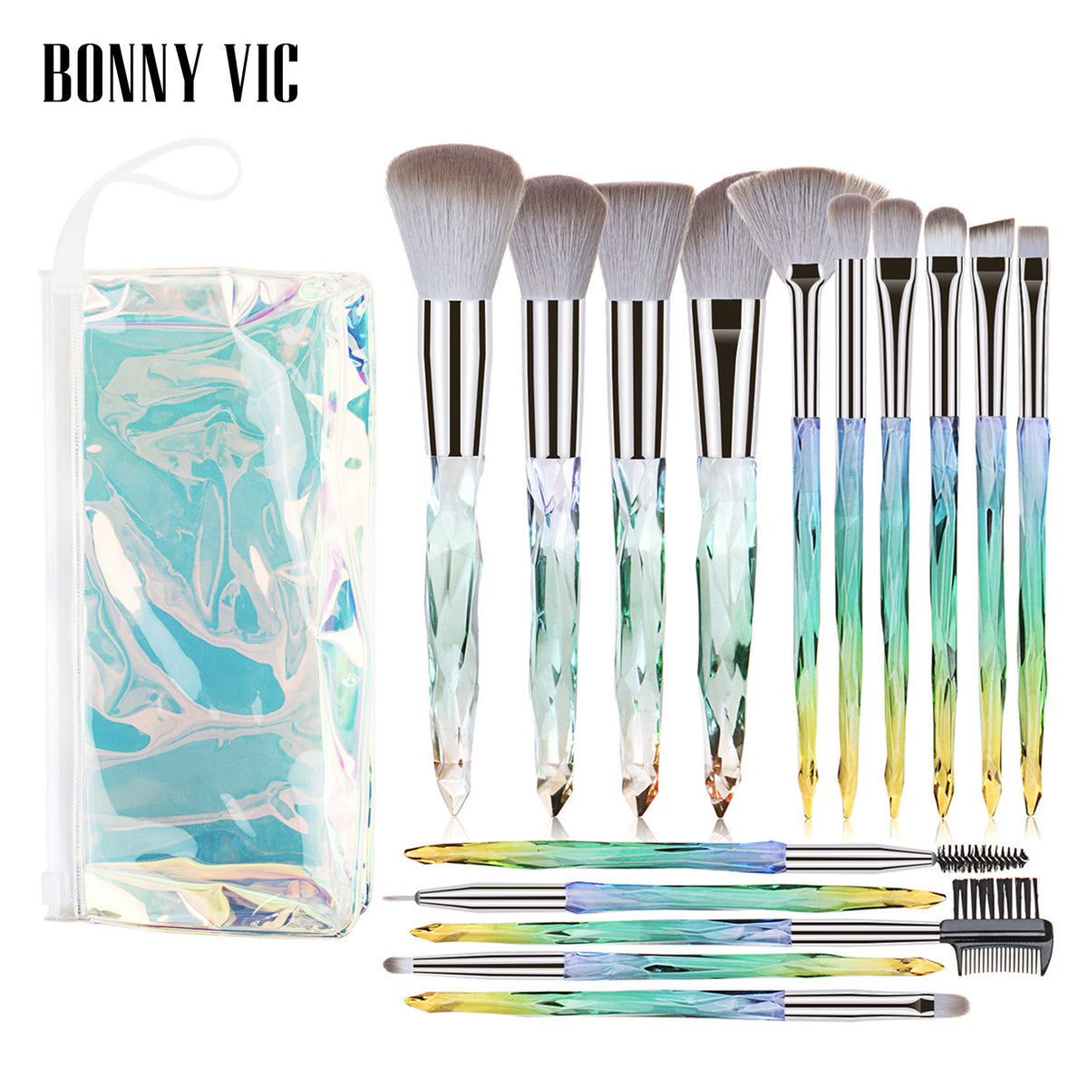 15 pcs Makeup Brushes Diamond Crystal Handle Makeup Tools Foundation Eyeshadow Brush - V.I.P Digital Presence