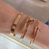 V-Gold Diamond Pavé Screw Cuff for Couples - Titanium Steel Open-Close Clasp - V.I.P Digital Presence