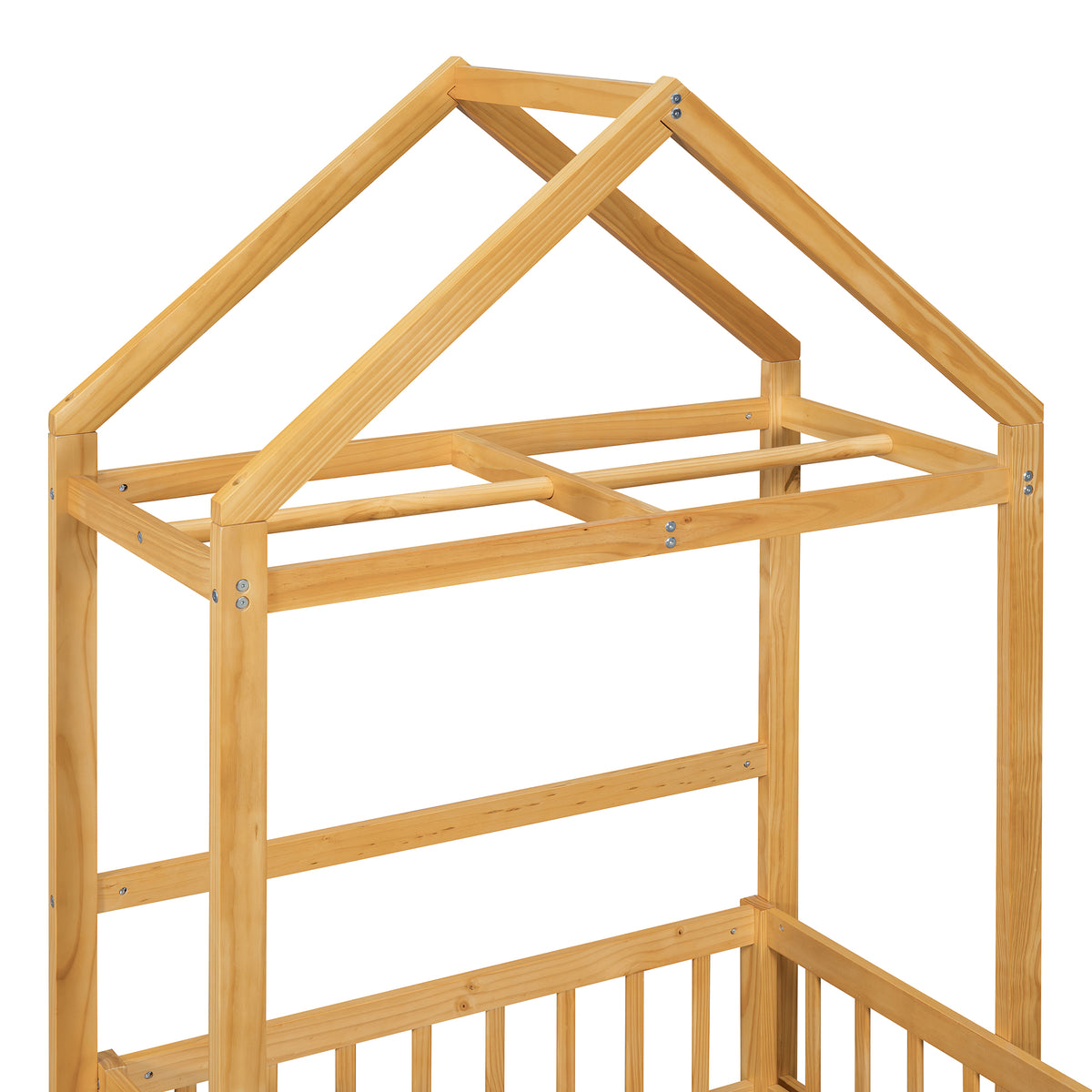 Wooden Twin Size Children's Bed with Detachable Headboard and Integrated Clothes Drying Rack, Natural - V.I.P Digital Presence