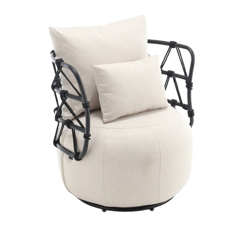 COOLMORE Upholstered Tufted Living Room Chair Textured Linen Fabric Accent Chair with Metal Stand - V.I.P Digital Presence