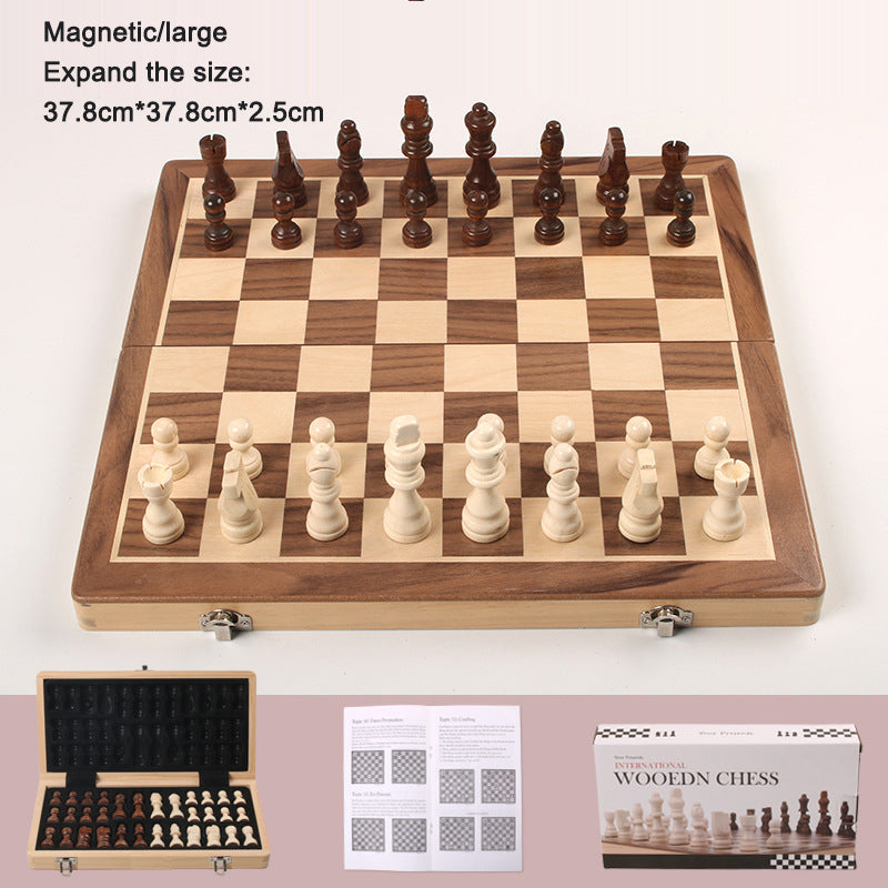Ajedrez magnético plegable de madera maciza, juego de ajedrez de doble reina, juego de mesa para adultos, rompecabezas para niños, juguete
