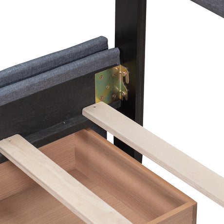 Upholstered Platform Bed with Classic Headboard and 4 Drawers No Box Spring Needed Linen Fabric Queen Size Dark gray - V.I.P Digital Presence