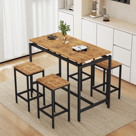 TREXM 5-piece compact bar table with table and stool - modern industrial design brown - V.I.P Digital Presence