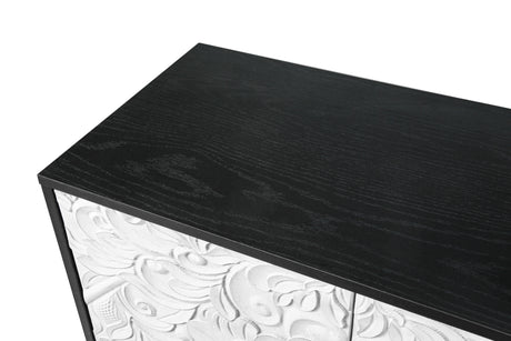 Vintage White Large Faceted Carved And Spliced Doors Combined With Black Frames For TV Stand Table,Sideboards, Accent Cabinets - V.I.P Digital Presence