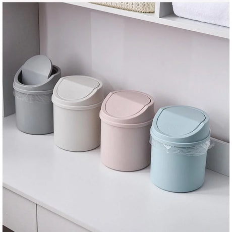 Minimalist plastic desktop trash can household press type with lid miscellaneous bin mini makeup table storage bin - V.I.P Digital Presence