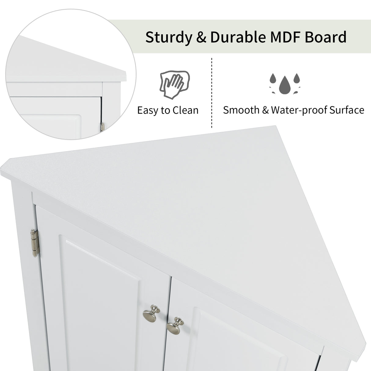 White Triangle Bathroom Storage Cabinet with Adjustable Shelves, Freestanding Floor Cabinet for Home Kitchen - V.I.P Digital Presence