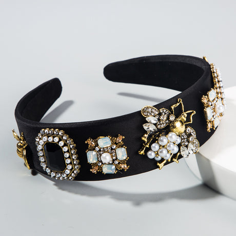 Creative Baroque Headband With Rhinestones Pearl Headband Bee Colorful Fabric Garland Headgear - V.I.P Digital Presence