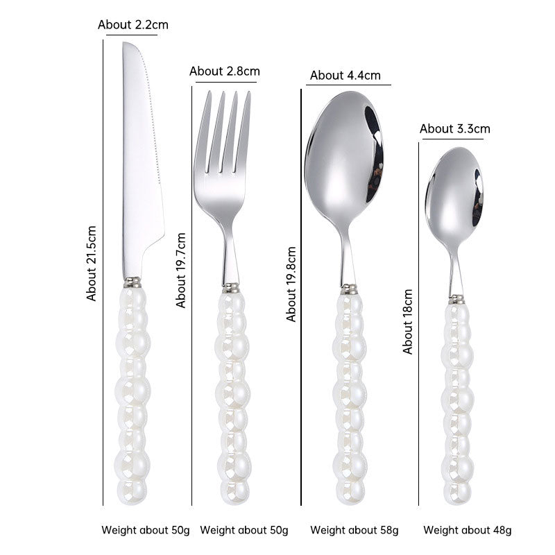 304 stainless steel knife and fork spoon creative pearl ceramic handle tableware western steak knife and fork dessert spoon - V.I.P Digital Presence