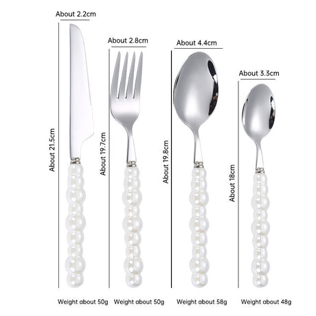 304 stainless steel knife and fork spoon creative pearl ceramic handle tableware western steak knife and fork dessert spoon - V.I.P Digital Presence