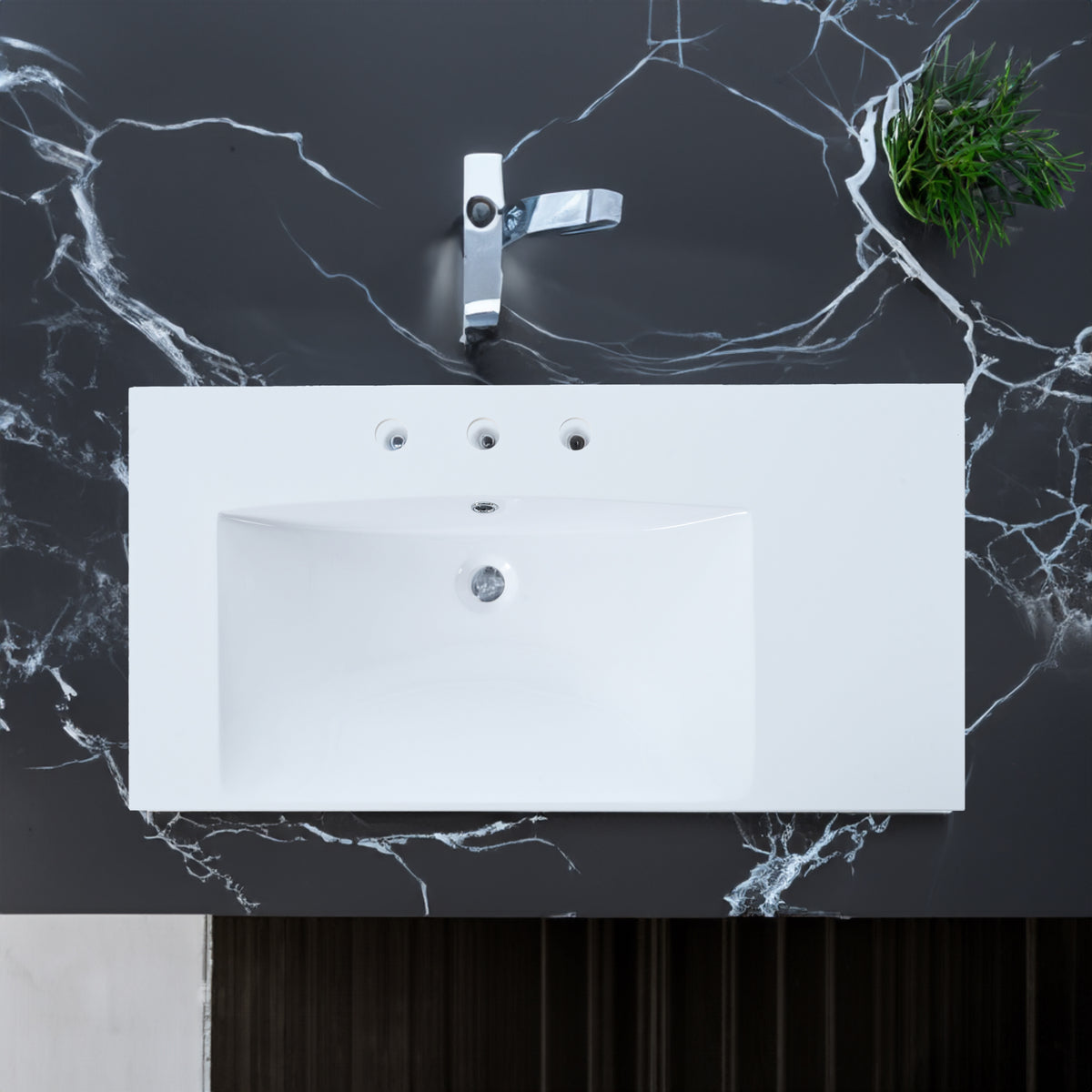 36" Single Bathroom Basin Sink, Left Offset Sink Vanity Top Only, 3-Faucet Holes, Resin - V.I.P Digital Presence