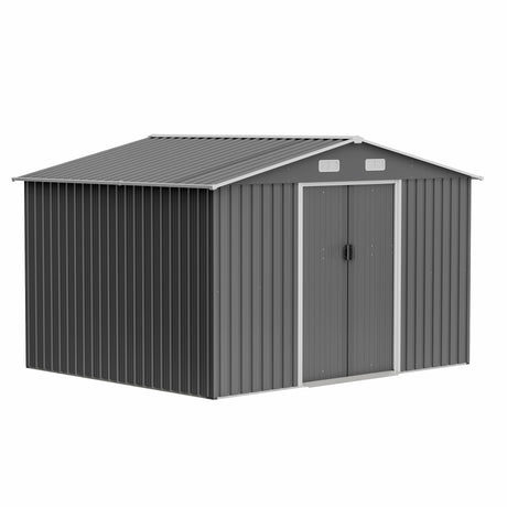 10X8 FT outdoor tool storage shed with metal foundation and lockable door, all-weather metal shed, gray - V.I.P Digital Presence