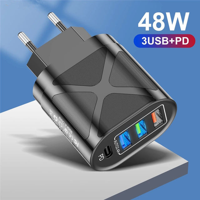New 3USB+PD fast charging head, US standard, European standard, British standard, PD+3USB multi port charger charging head - V.I.P Digital Presence