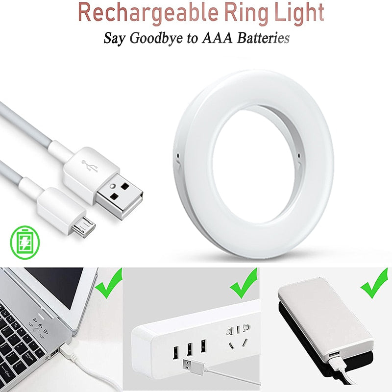Anillo de luz para selfies con 40 lámparas LED de 3200 K a 6500 K, actualizado, para iPhone, Android, smartphone, vlog, luz de relleno, recargable. 