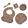 Juego de vajilla de silicona para niños, vajilla de alimentación complementaria para bebés, con bolsillo para saliva, ventosa, tazón, cuchara, plato de cena, babero, juego de 5 piezas