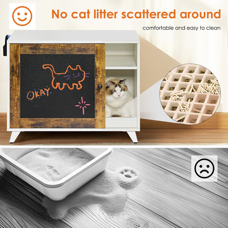 Litter Box Enclosure,Modern Hidden Cat Litter Box Enclosure Furniture with Scratching Pad for Living Room, White + vintage - V.I.P Digital Presence