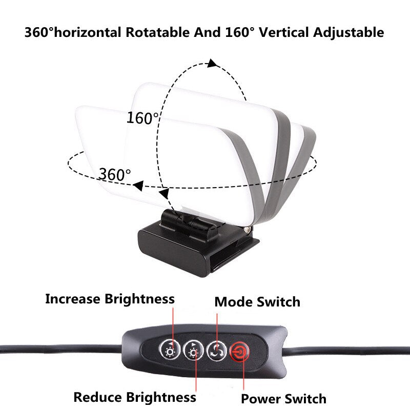 Mini luz de video para conferencias, kit de transmisión en vivo, cámara web, vlog, fotografía, lámpara de relleno, selfie, luz LED portátil ajustable, micrófono