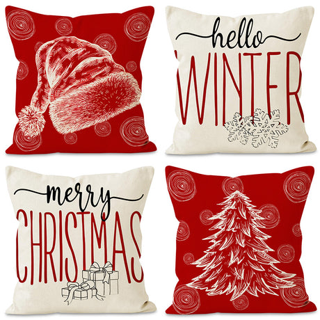 Christmas hat pillowcase linen Christmas tree letter print pillowcase holiday - V.I.P Digital Presence