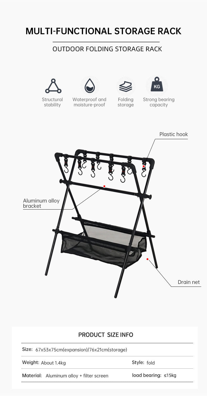 Estante plegable para acampar al aire libre, tendedero para coche de camping, red de secado, tendedero, estante de almacenamiento