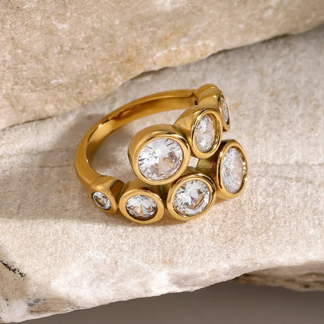 Stainless Steel Inlaid Zircon Bypass Ring - V.I.P Digital Presence