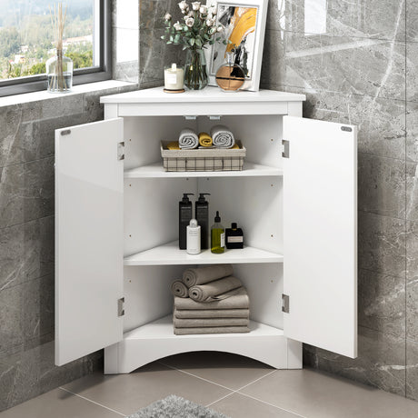 White Triangle Bathroom Storage Cabinet with Adjustable Shelves, Freestanding Floor Cabinet for Home Kitchen - V.I.P Digital Presence