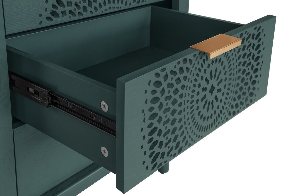 Hollow-Carved 3 Drawer Dresser Storage Chest with Metal Handles For Living Room Bedroom - V.I.P Digital Presence