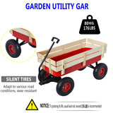 Outdoor Wagon All Terrain Pulling w/Wood Railing Air Tires Children Kid Garden（Red）
