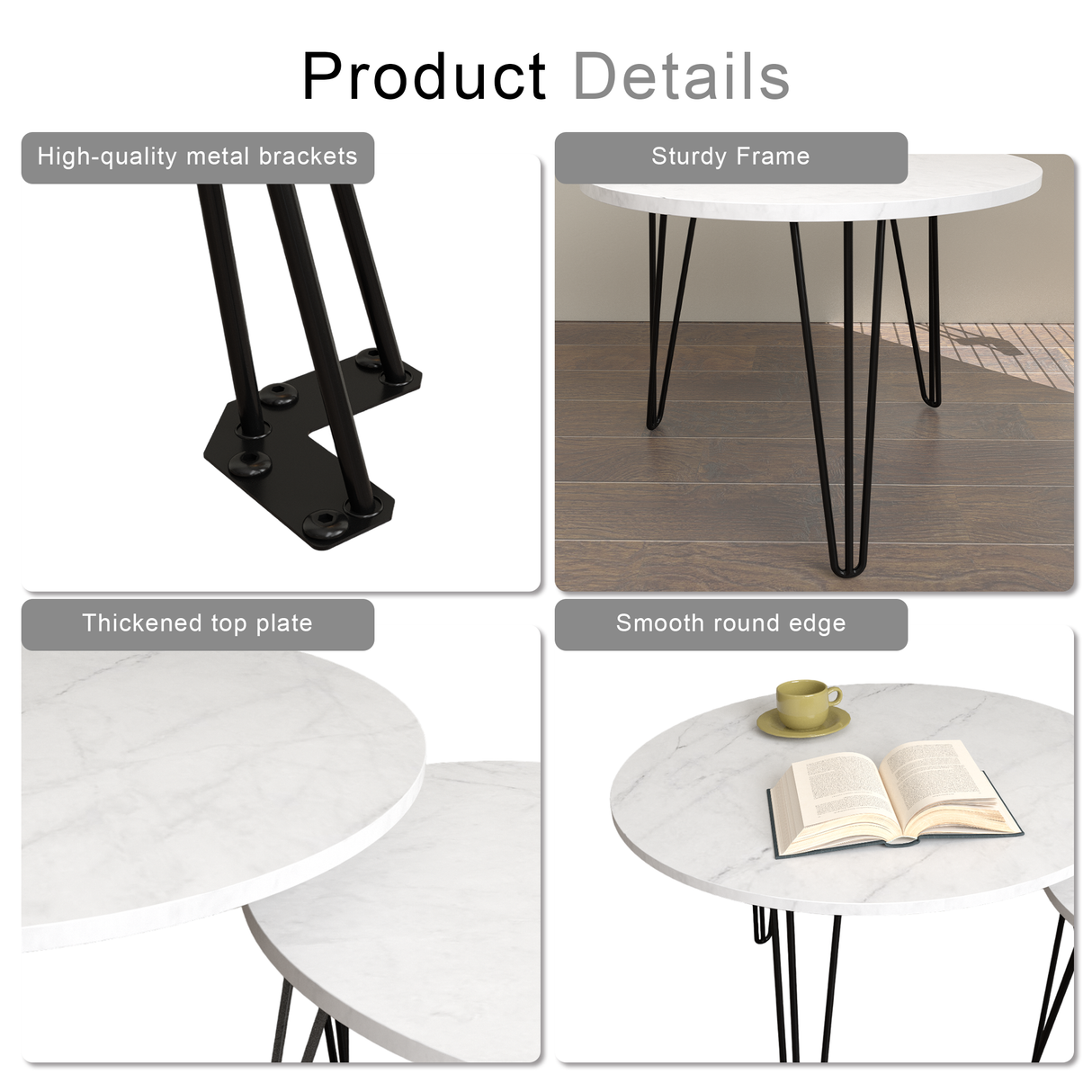 27.56'' Round Nesting Coffee Table Set of 2, Circular Nesting End Table Set Sturdy Metal Base for Living Room, bedroom, White - V.I.P Digital Presence