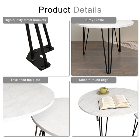 27.56'' Round Nesting Coffee Table Set of 2, Circular Nesting End Table Set Sturdy Metal Base for Living Room, bedroom, White - V.I.P Digital Presence