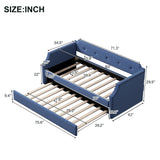 Upholstered Daybed with Trundle, Wood Slat Support,Upholstered Frame Sofa Bed Twin Blue - V.I.P Digital Presence