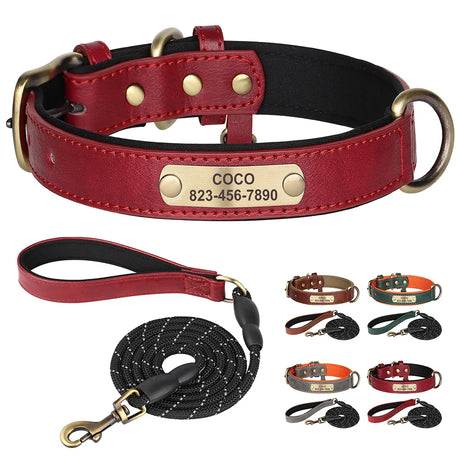 Personalized Dog Collar Leash Set Custom PU Leather Dogs Tag Collars Free Engraved Nameplate For Small Medium Large Dogs Pitbull - V.I.P Digital Presence