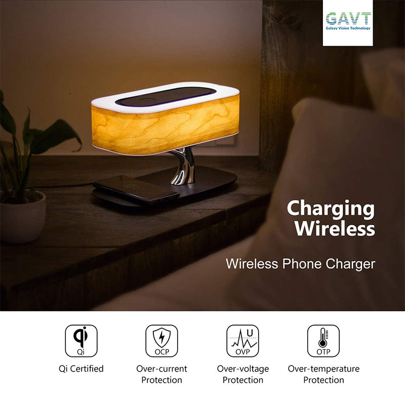 Lámpara de mesa LED moderna para dormitorio, altavoz Bluetooth regulable, cargador de teléfono, lámpara de escritorio inalámbrica, lámpara de noche, lámpara de mesa, lámpara de árbol 