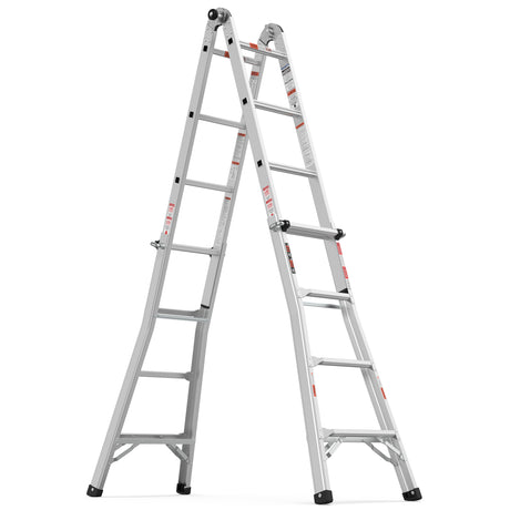 17ft Multi-Position Foldable Aluminum Ladder, A-Frame and Straight Ladder, ANSI 250lbs - V.I.P Digital Presence