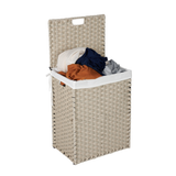 Laundry Hamper With Lid PE Rattan Powder Coating Frame Clothes Hampers with 02 Removable Bags, 100L, Grey Color - V.I.P Digital Presence