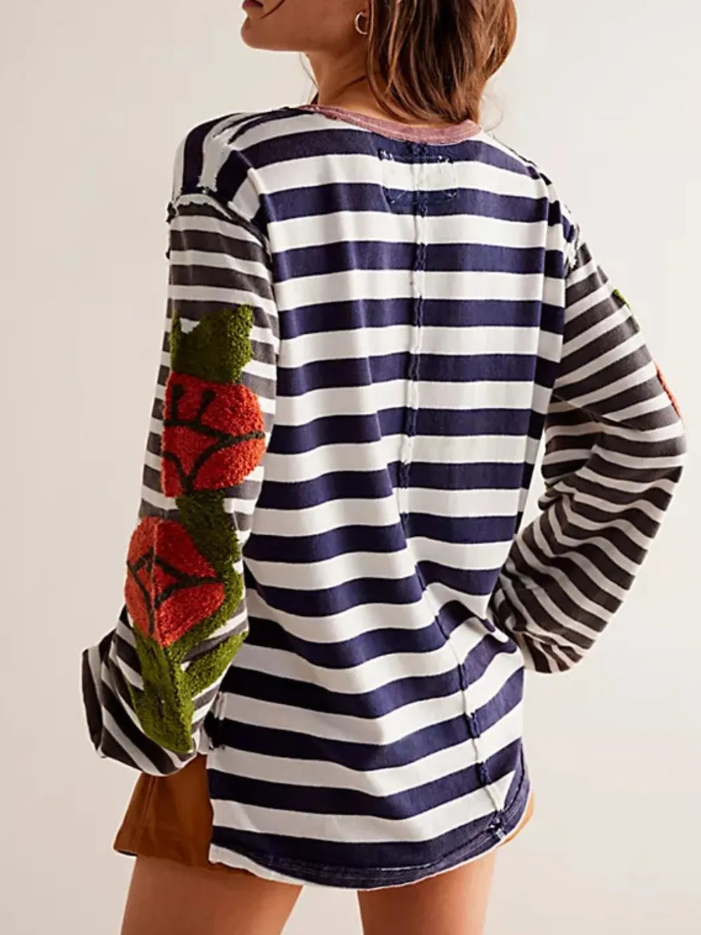 Striped Round Neck Long Sleeve Sweatshirt - V.I.P Digital Presence