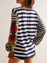 Striped Round Neck Long Sleeve Sweatshirt - V.I.P Digital Presence
